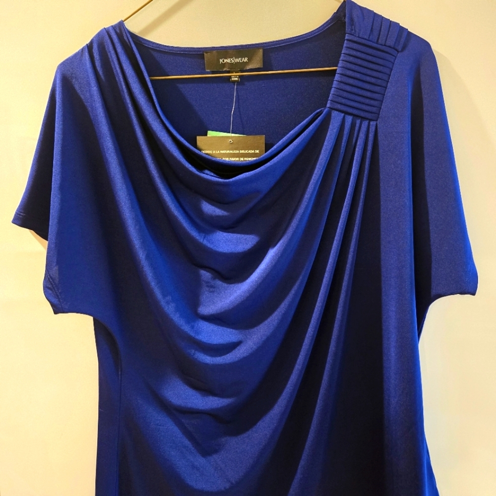 NWTs, Jones New York Sapphire Blue Short Sleeve Blouse, Size Large